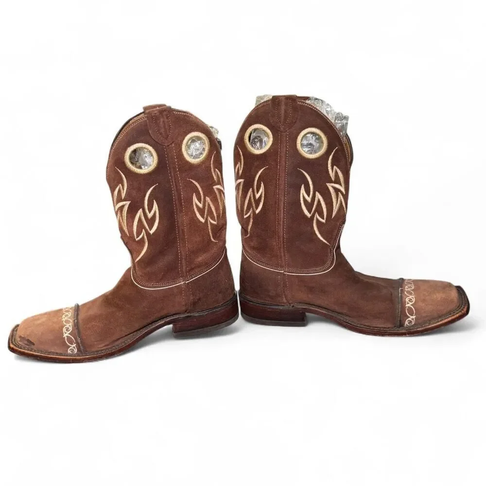 Ariat Men’s 10.5D Western Cowboy Boots BR113 Brown Suede Square Toe Made in USA